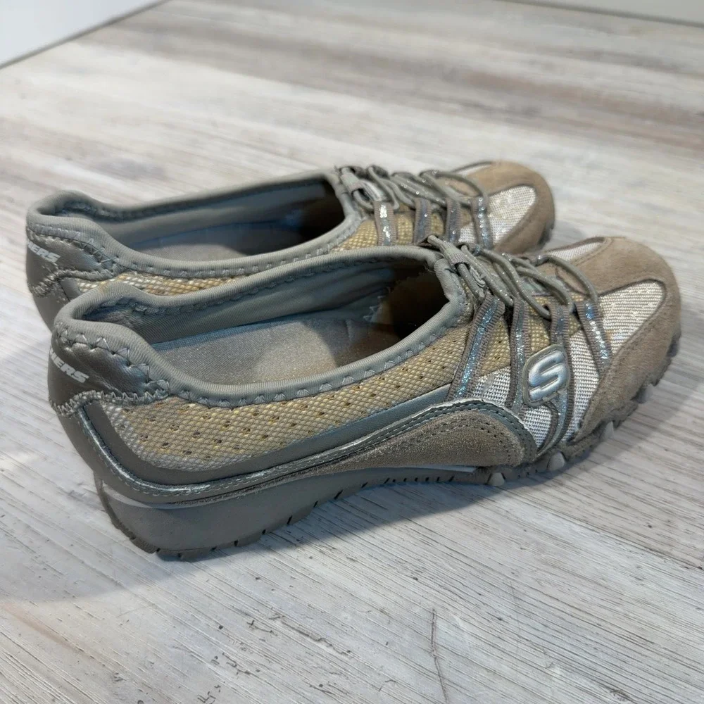 Skechers Womens Bikers Sneakers Size 6 Tan Suede Mesh Comfort Slip-On
